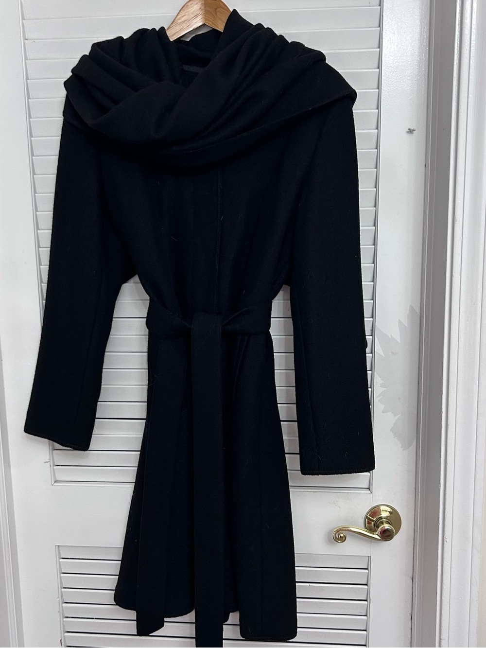 🖤MAKE OFFER🖤 Cole Haan Black Wool Attached Scarf Belted Winter Jacket Coat 8 - Picture 2 of 8